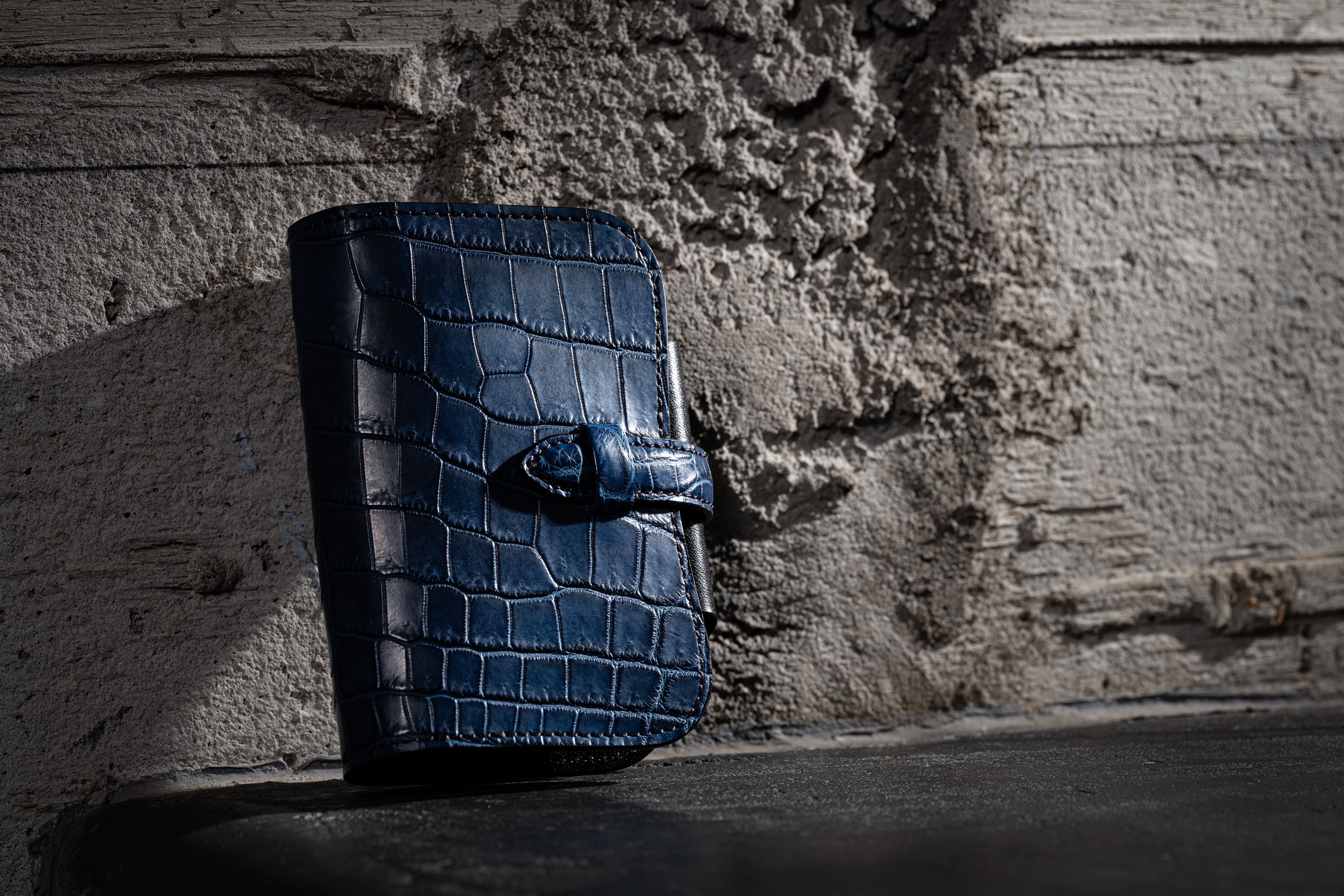 藍染クロコ × サドルプルアップ システム手帳 M5 φ11mm（趣味文オリジナル）【受注生産品】