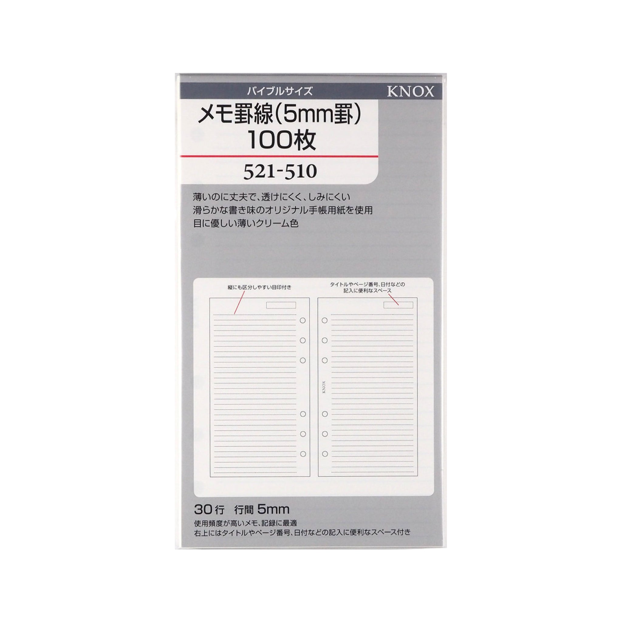 メモ罫線（5mm罫）100枚 バイブル