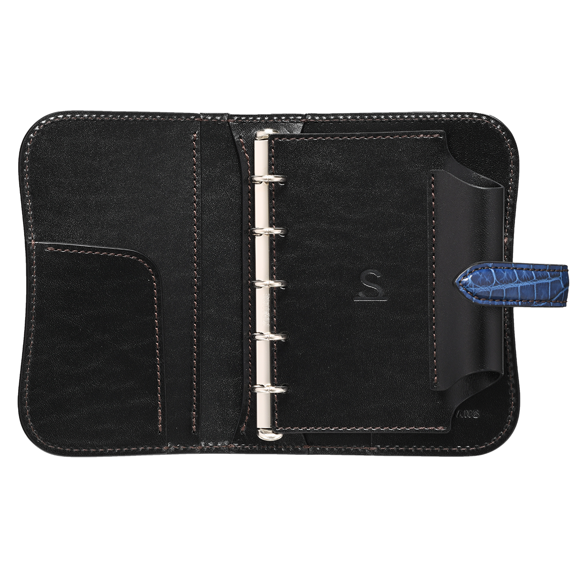 藍染クロコ × サドルプルアップ システム手帳 M5 φ11mm（趣味文オリジナル）【受注生産品】