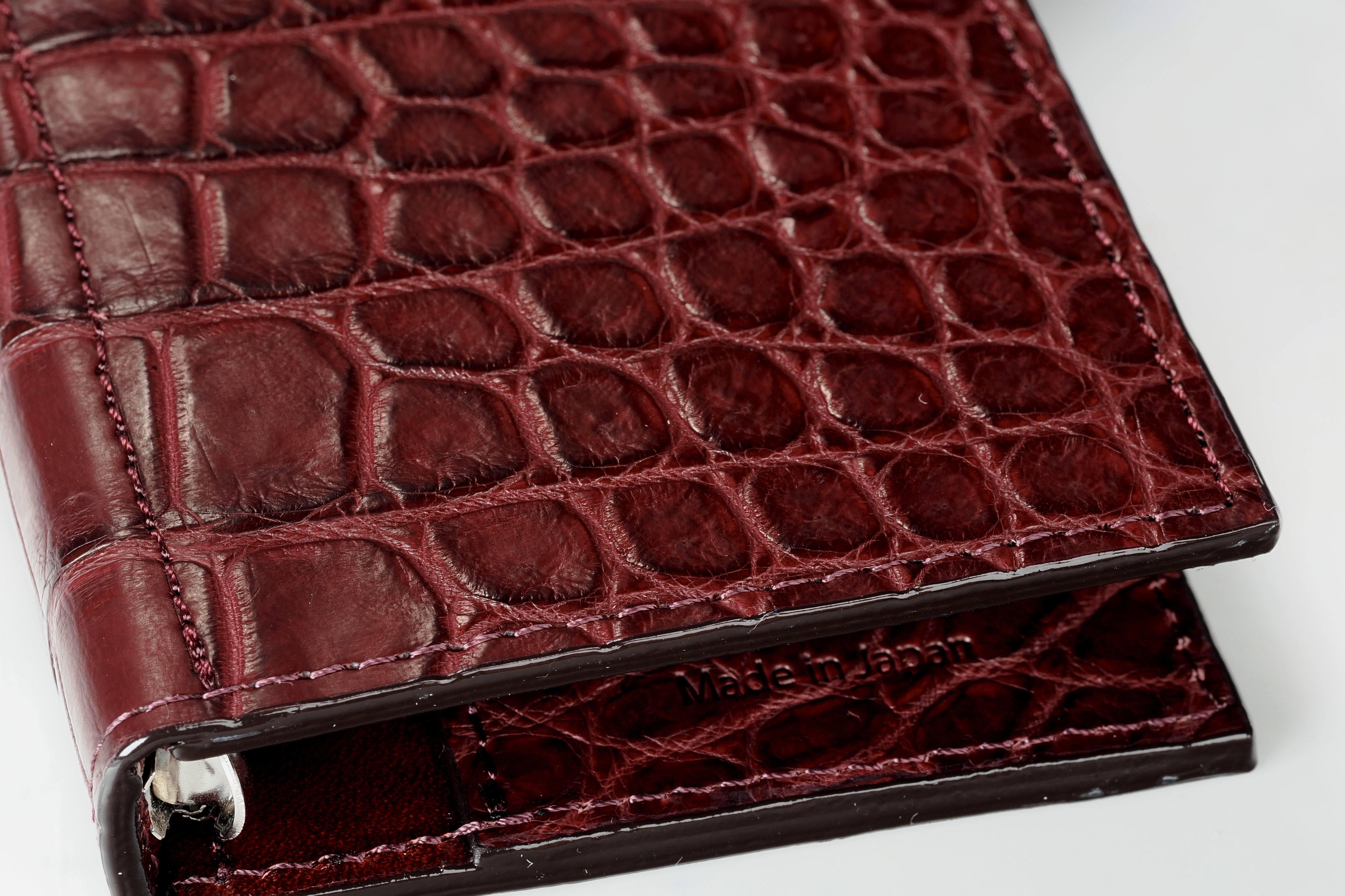 システム手帳 クロコダイル ミニ6ナロー φ11mm バーガンディ（趣味文オリジナル）【5営業日以内出荷】