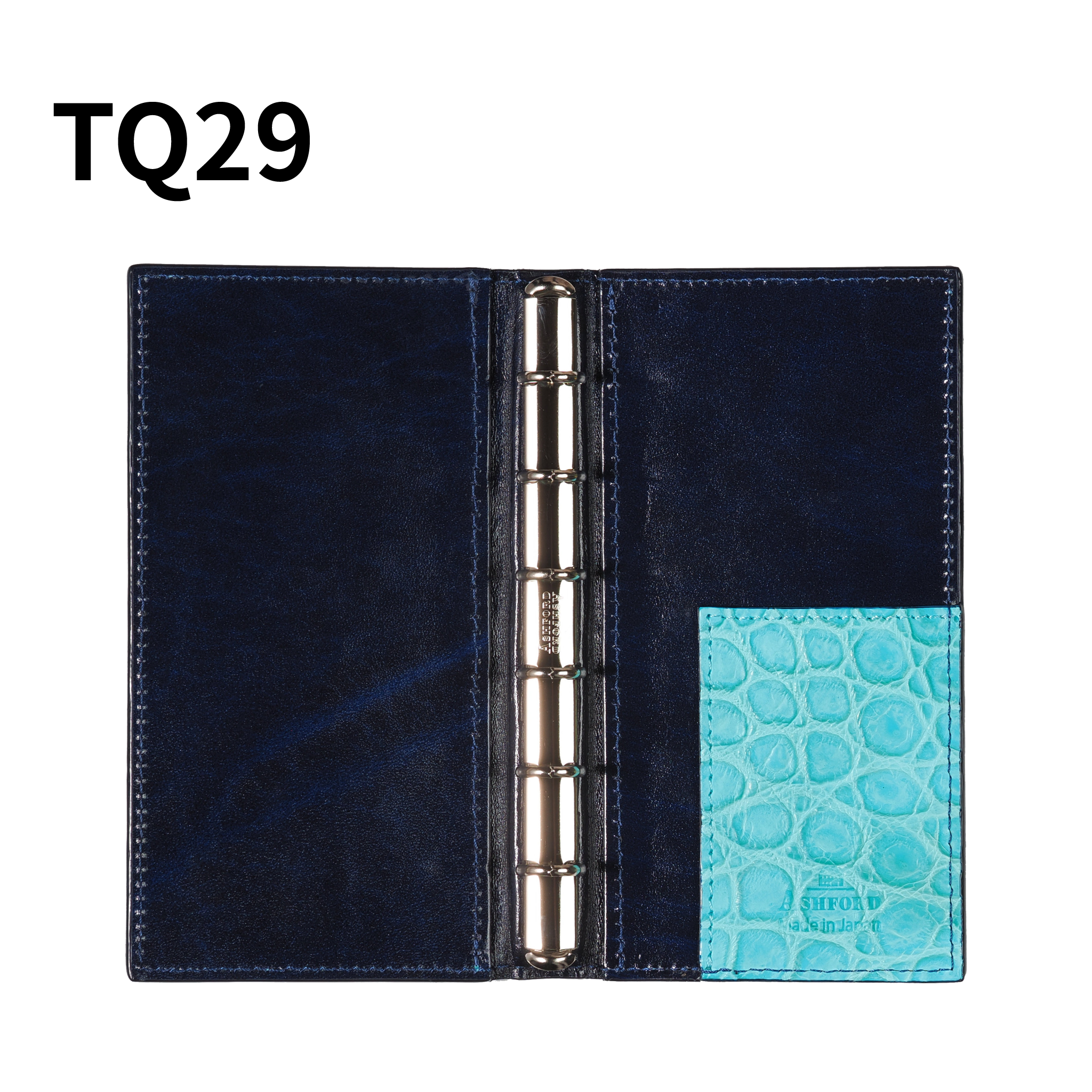 システム手帳 クロコダイル ミニ6ナロー φ11mm ブリリアントターコイズ